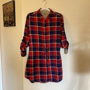 Jachs Girlfriend Cotton Flannel Shirt Dress Pearl Snap L